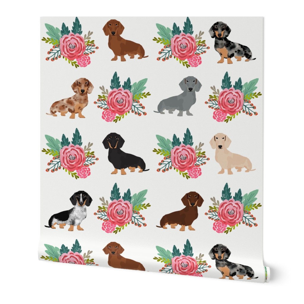 doxie dog cute dachshunds florals floral wreath cute dogs dog fabric cute dogs