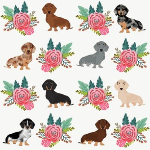 doxie dog cute dachshunds florals floral wreath cute dogs dog fabric cute dogs