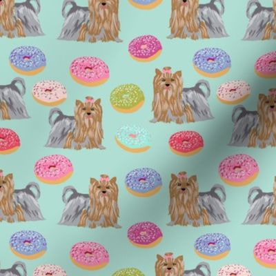 yorkie dog fabric cute mint donuts fabric yorkshire terriers cute dogs fabric best dog fabric