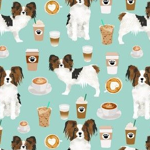 papillon dog coffee mint fabric cute dogs fabric best coffee latte fabric best coffee print dogs papillon fabric