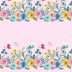 Colorful Watercolor Garden Pink, Border 12"