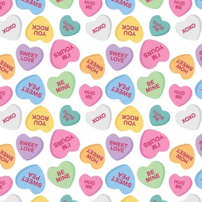 Conversation Hearts, white background 