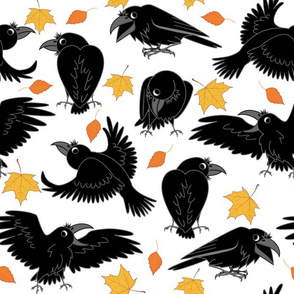 Ravens and autumn leaves