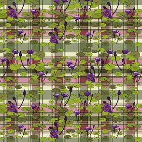 Lily pads in lime on pink and green plaid