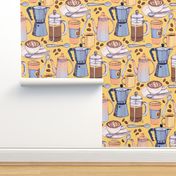 Coffee Love - Painted Illustration Pattern on Yellow