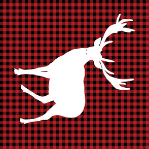 Deer against a Red and Black Plaid Print  - Large
