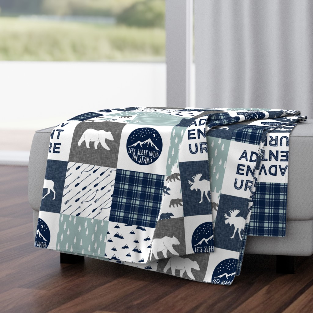 the happy camper wholecloth || navy and dusty blue