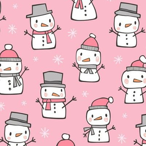 Winter Christmas Snowman & Snowflakes in Pink