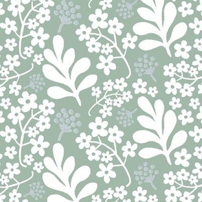 White Floral Foliage on Muted Green