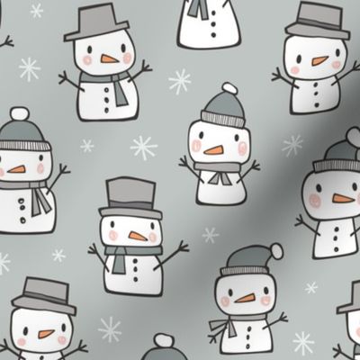 Winter Christmas Snowman & Snowflakes in Grey