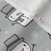 Winter Christmas Snowman & Snowflakes in Grey