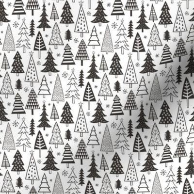 Christmas Forest Trees Black White Tiny Small