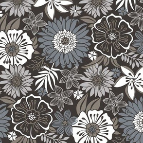 Fall Floral Flowers Grey