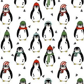 penguin holidays // penguin cute baby christmas fabric cute christmas design xmas holiday red and green holiday andrea lauren fabric