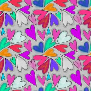 Colorful Hearts on Grey