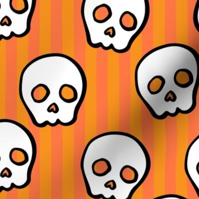 Halloween Cute Skull and Crossbones on Orange Stripe Background