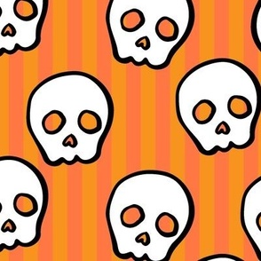 Halloween Cute Skull and Crossbones on Orange Stripe Background