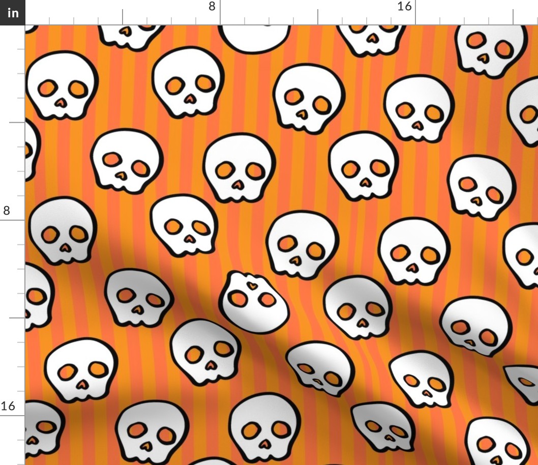 Halloween Cute Skull and Crossbones on Orange Stripe Background