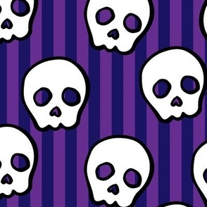   Halloween Cute Skull and Crossbones on Purple Stripe Background