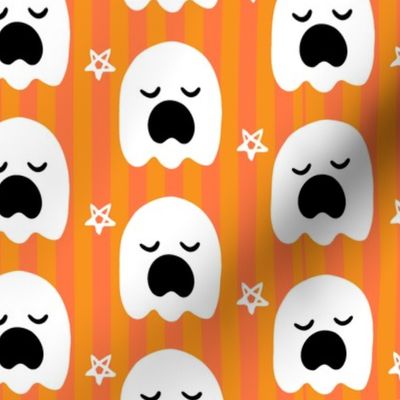  Halloween Cute Ghosts on  Orange Stripe Background