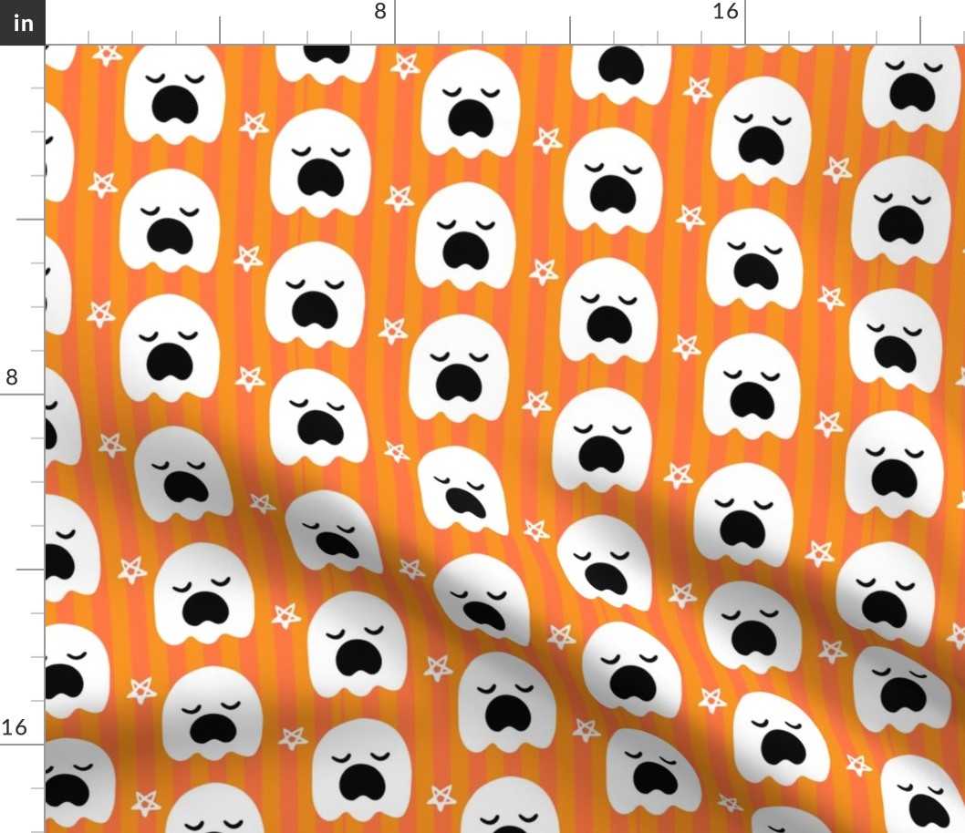  Halloween Cute Ghosts on  Orange Stripe Background