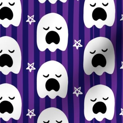 Halloween Cute Ghosts on  Purple Stripe Background