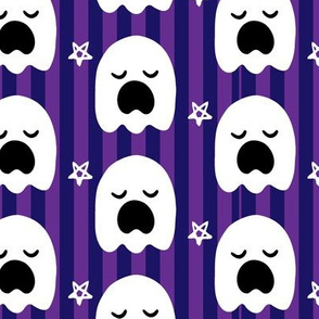 Halloween Cute Ghosts on  Purple Stripe Background