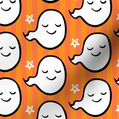  Halloween Cute Ghosts on  Orange Stripe Background