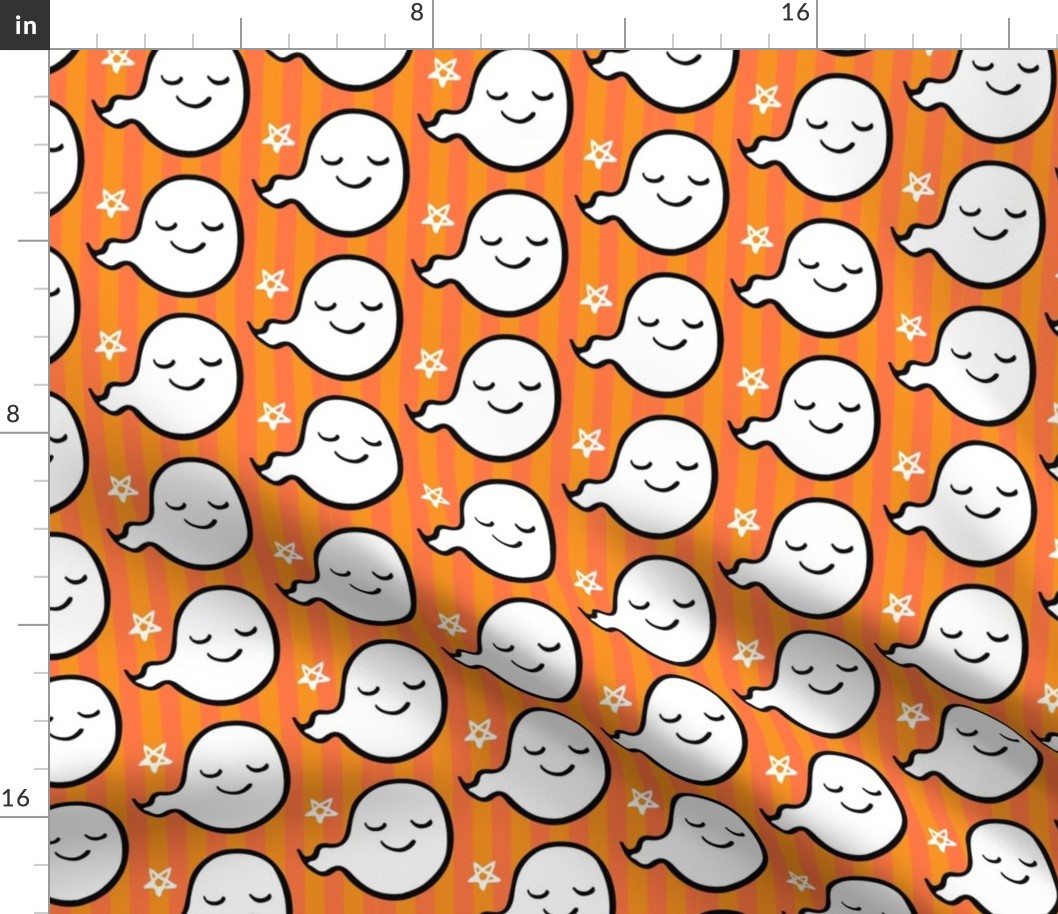  Halloween Cute Ghosts on  Orange Stripe Background