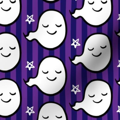 Halloween Cute Ghosts on Purple Stripe Background