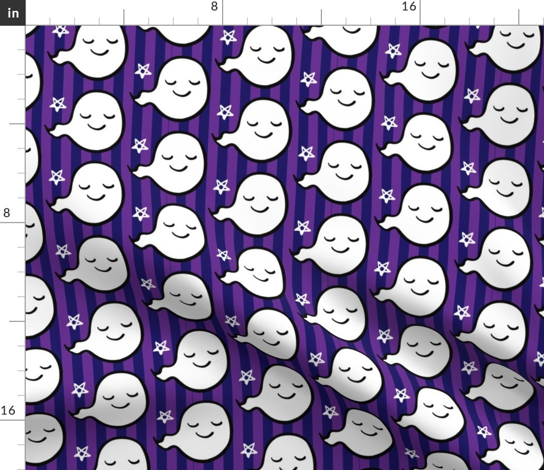 Halloween Cute Ghosts on Purple Stripe Background