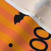 Halloween Cute Dancing BOO Bats Monster on Orange Stripes