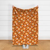 Halloween Cute Dancing BOO Bats Monster on Orange Stripes