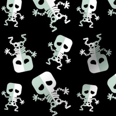 Halloween Cute Dancing Skeletons Monsters on Black