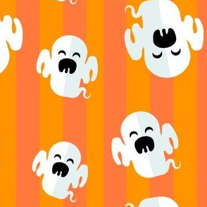 Halloween Cute Dancing Ghosts Monsters on Orange Stripes