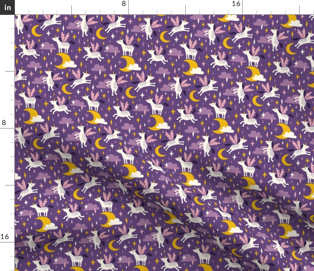 Unicorns in the sky in purple (small)