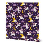 Unicorns in the sky in purple (small/dark)