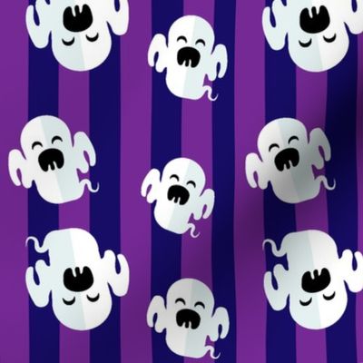 Halloween Cute Dancing Ghosts Monsters on Purple Stripes