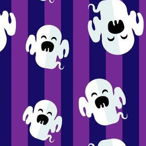 Halloween Cute Dancing Ghosts Monsters on Purple Stripes