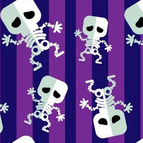 Halloween Cute Dancing Skeletons on Purple Stripes