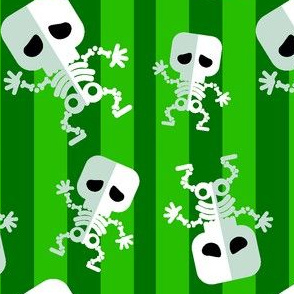 Halloween Cute Dancing Skeletongs on Green Stripes