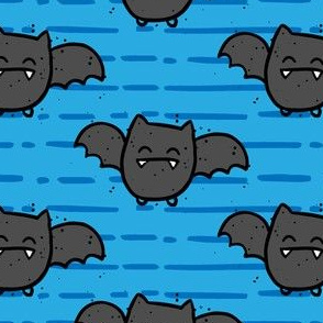 Halloween Cute Bats Blue Stripes