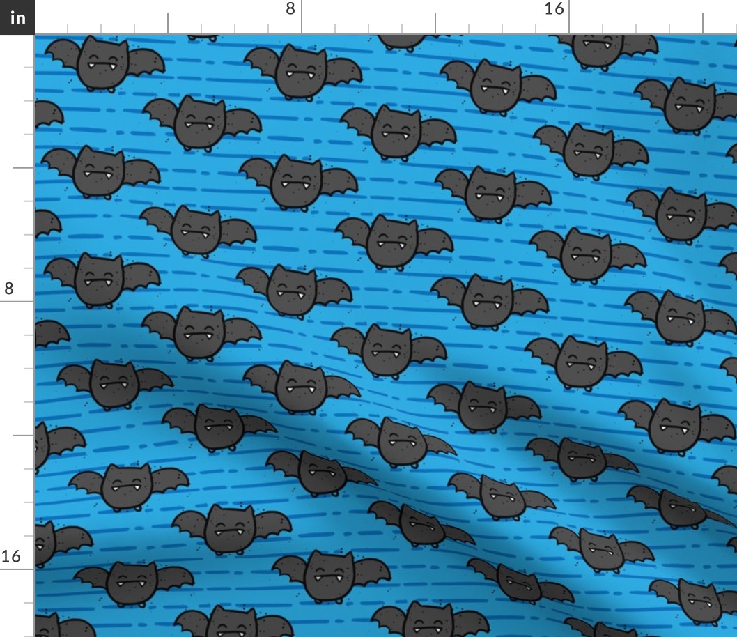 Halloween Cute Bats Blue Stripes