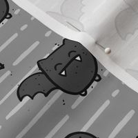 Halloween Cute Bats Grey Stripes 