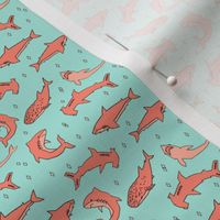 sharks // grey and coral shark fabric shark design sharks shark fabric shark pattern shark design