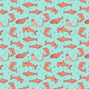 sharks // grey and coral shark fabric shark design sharks shark fabric shark pattern shark design