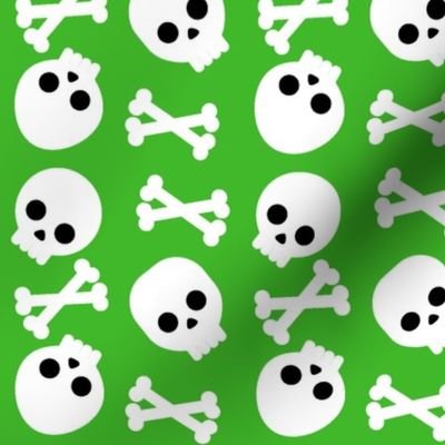 Halloween Skull and Crossbones on Electric Green
