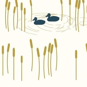 Ducks in a pond - mustard and navy 