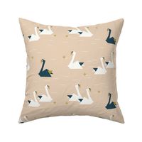 Swans in a pond - nude navy and mustard || by sunny afternoon