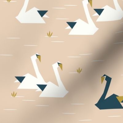 Swans in a pond - nude navy and mustard || by sunny afternoon